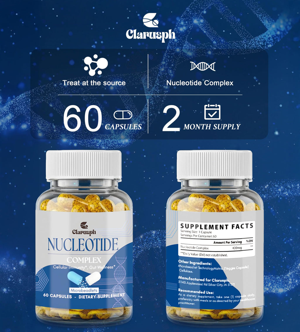 Clarusph Immunity* Supplement, Immune* Nucleotide Complex Blend 400mg Including AMP, CMP, GMP, UMP, Nucleo Immune*, 120 Capsules