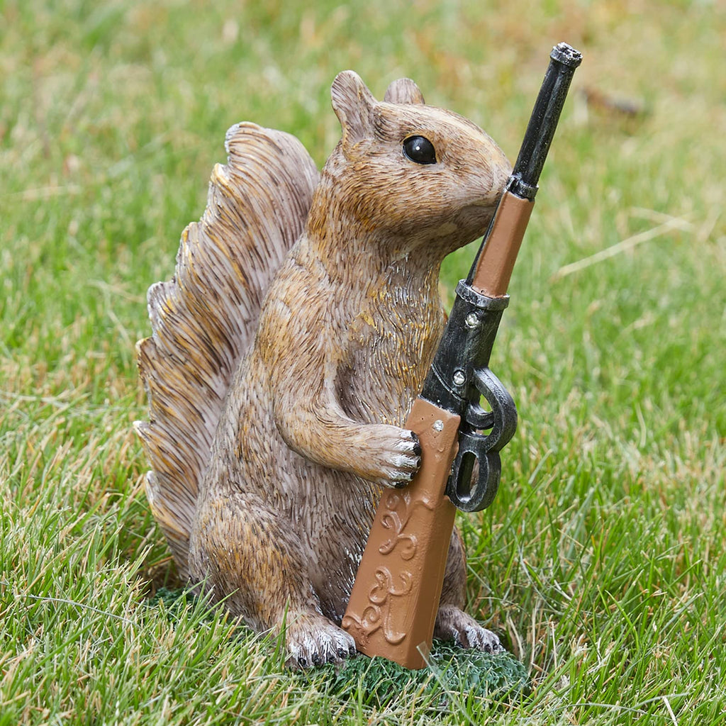 Garden Squirrel Guard Statue, Soldier Gnome - Woodland Friend Garden Decor Statues, Animal Gnome Statues, Waterproof Figure Indoor & Outdoor Lawn Squirrels Ornament Funny Decoration Gifts 6.7" H Gift