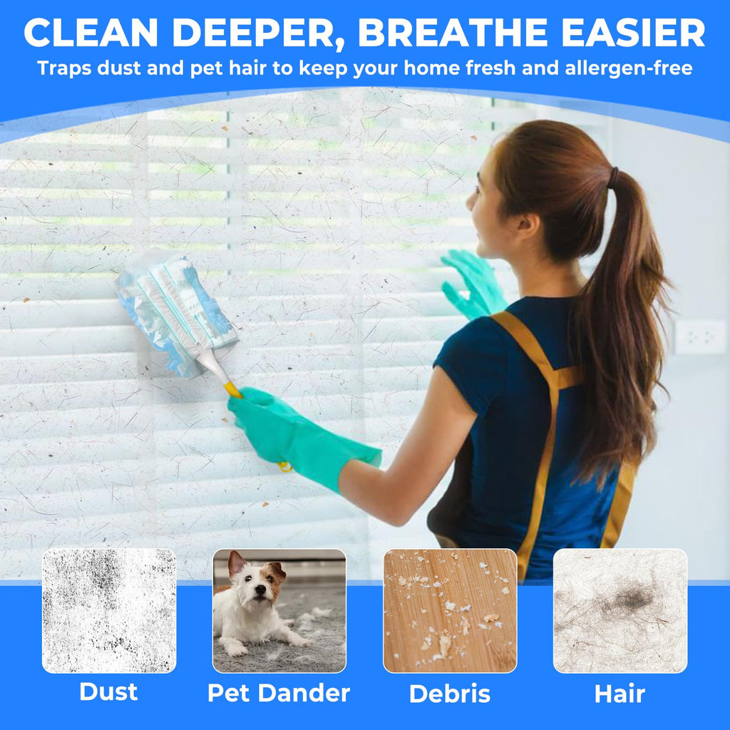 50 Pack Duster Refills Compatible with Swiffer, Disposable Microfiber Replacement Heads for Multi-Surface Cleaning on Blinds, Furniture & Fans, Blue (No Handle)