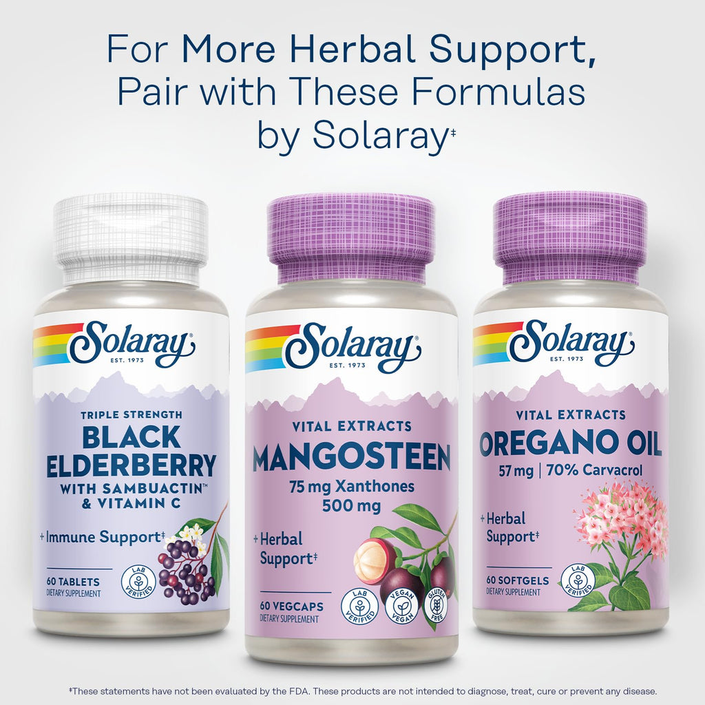 SOLARAY Vital Extracts Mangosteen 500mg - Herbal Supplements for Wellness Support - Mangosteen Fruit Extract with 75mg Xanthones, 100mg Polyphenols - Vegan, Gluten Free, 60-Day Guarantee - 60 Servings