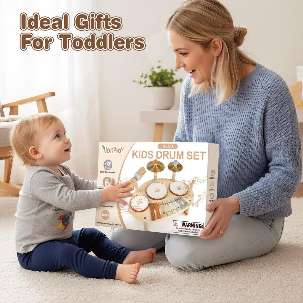 Vanplay Drum Set - Montessori Toys for 2 3 Year Old Girl Boy Gifts