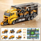 NIPLOOOW Kids Boys Construction Truck Vehicle Toy Set with Play Mat and Die-Cast Toy Car, Transport Carrier Truck for Kids 3-5, Birthday Gifts Toys for 3-8 Year Old Boys