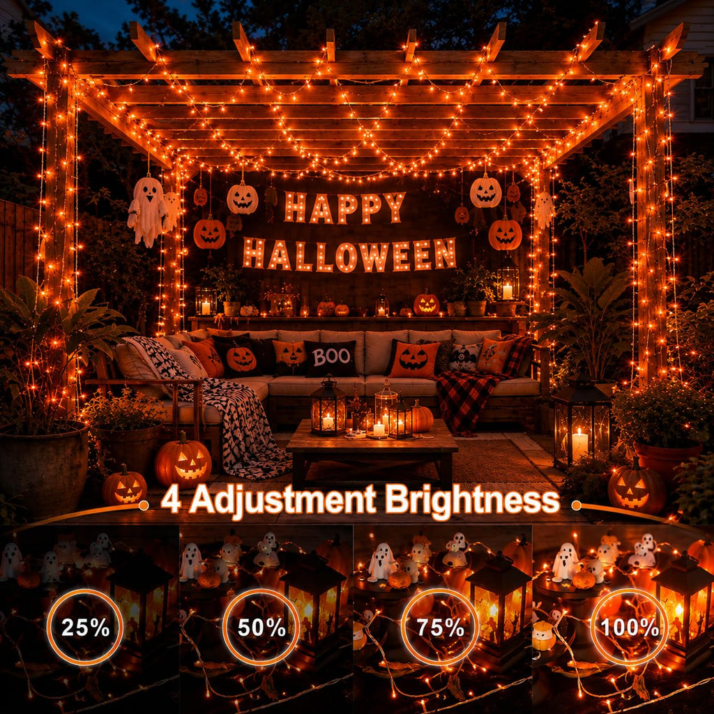 JMEXSUSS 168Ft 600 LED Halloween Lights Outdoor Orange String Lights Plug