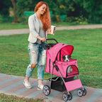 Epetlover 4 Wheels Dog Stroller Folding Pet Strolling Cart for Small Medium Cats Puppies Portable Jogger Travel Camping Puppy Carrier with Storage Basket Cup Holder, Pink