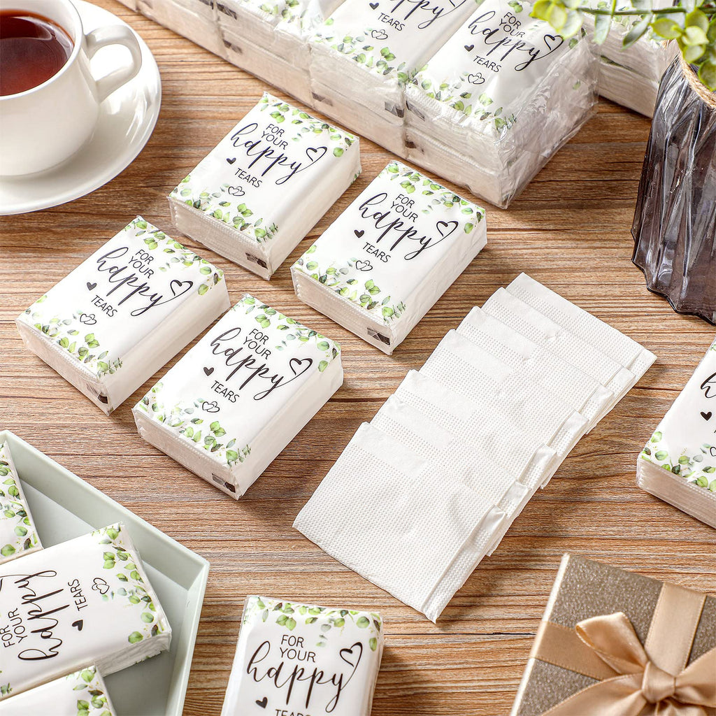 Wedding Facial Tissues Items for Welcome Bags Pocket Tissues Mini Tissues Travel Size Wedding Favors for Guests 3-Ply Happy Tears Tissue Packs for Party Ceremony Graduation(100 Packs)