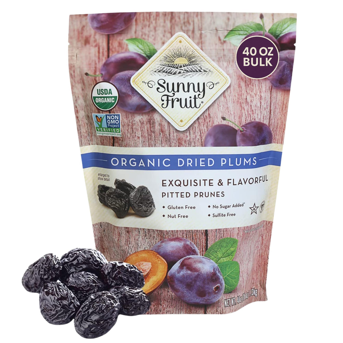 Sunny Fruit Soft Organic Pitted Prunes (2.5 Pound Bulk Bag)