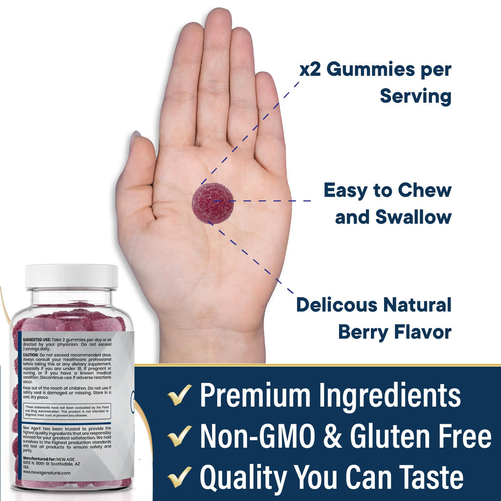 NEW AGE Zinc Gummies - 50mg Zinc Supplement, Immune Supplement, Antioxidant, Non-GMO (180 Count (Pack of 3))