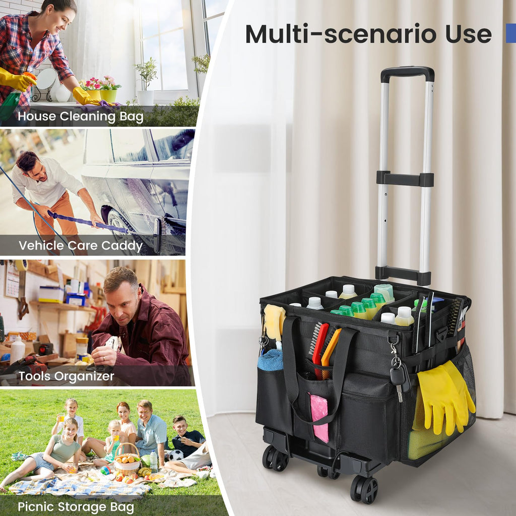 Housolution Extra Large Rolling Cleaning Caddy Bag with Wheels, Black