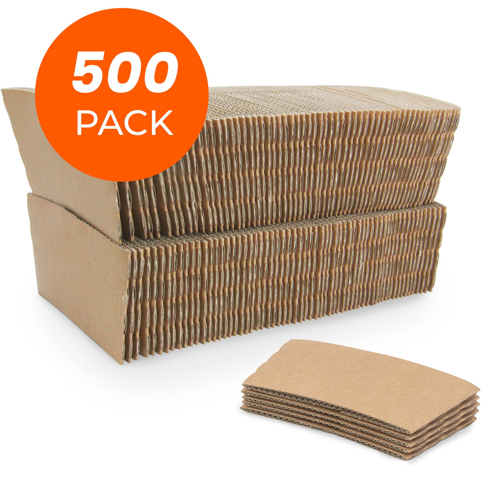 FMP Brands 500 Pack Kraft Coffee Cups Sleeves Disposable Bulks, Durable Corrugated Cardboard Cup Sleeves for 12-24 oz Cups, Beverage Insulator and Hand Protection for Hot/Cold Drinks