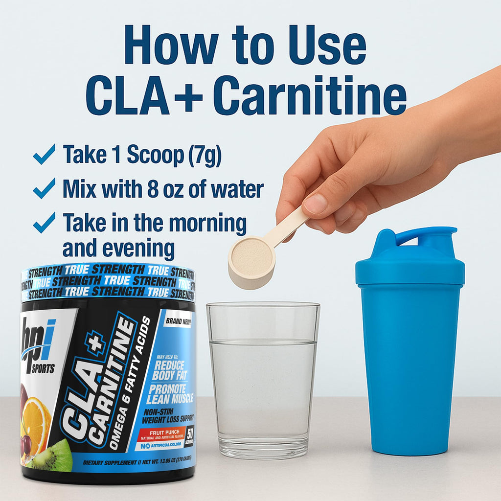 BPI Sports CLA+Carnitine – CLA L Carnitine & Linoleic Acid – L Carnitine Supplement for Weight Loss, Metabolism & Lean Muscle – Caffeine Free – Fruit Punch – 50 Servings – 12.34 oz