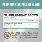 Holistic Bin Pine Pollen Capsules 500mg (Pinus Ponderosa) - Wild Harvested California Ponderosa Pine Pollen Powder - Olympic Grade - Organic, Non-GMO, No Fillers - 30 Day Supply (40 Capsules)
