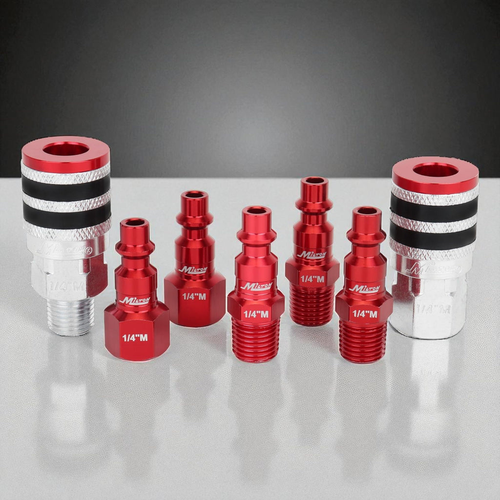 Colorfit by Milton Coupler & Plug Kit (M-Style) with Rubber Bumpers – 1/4" NPT Quick Connect Hose Fittings for Air Tools & Compressors - 7-Piece