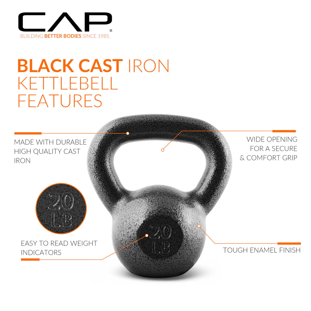 CAP Barbell Black Cast Iron Kettlebell | 20 Pounds