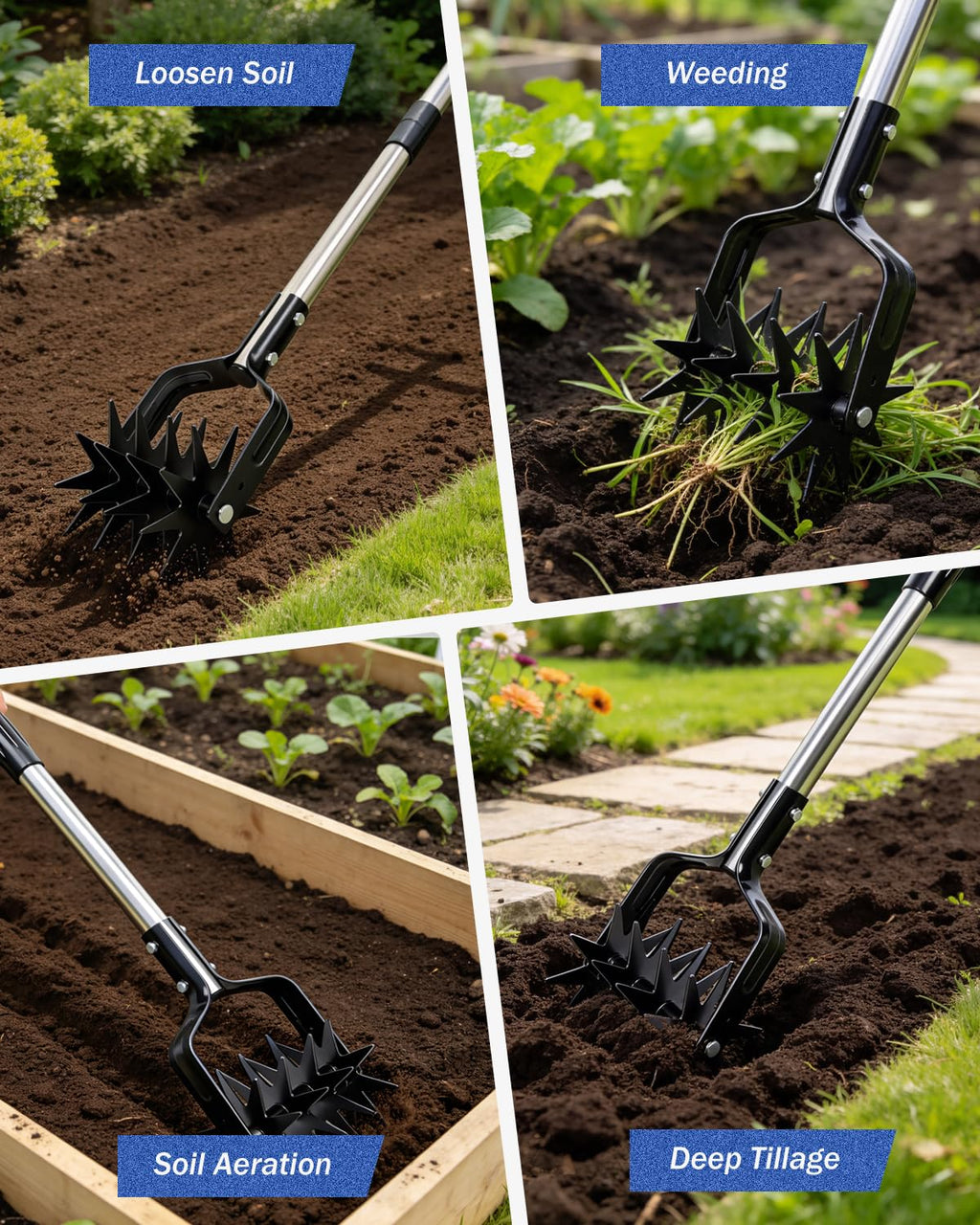 Joyhalo Rotary Cultivator Garden Tool Manual Hand Tiller