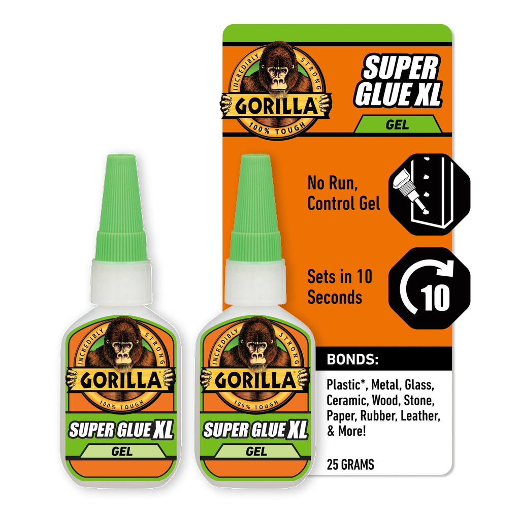 Gorilla Glue Super Glue Gel XL, Fast-Setting, Thicker Controlled No Run Formula, Anti-Clog Cap, Versatile Cyanoacrylate Glue, 25g, Clear (Pack of 2)