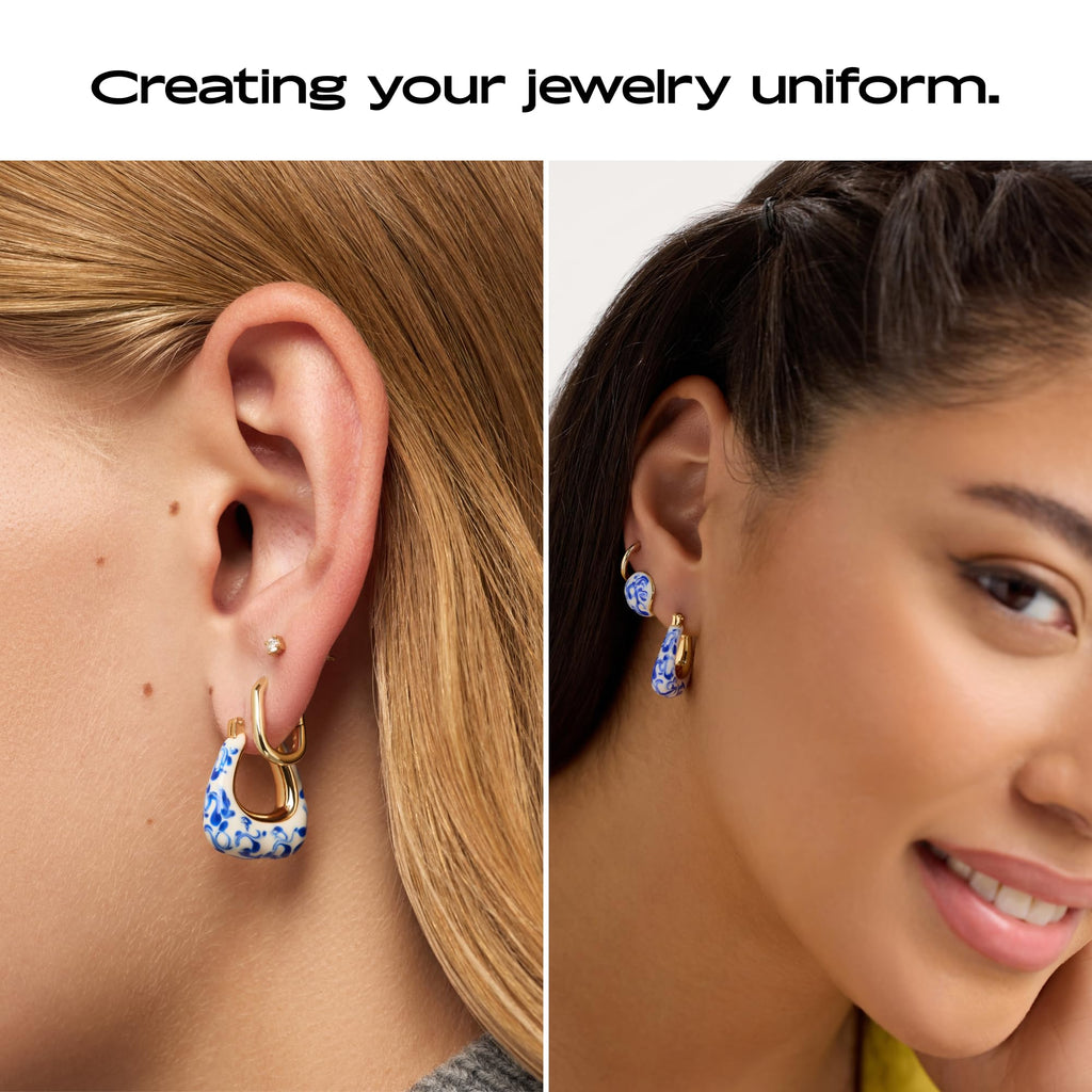 Ana Luisa Sphere Hoop Earring Dakota Styles Womens Earrings - Trendy 14K Gold Plated, Silver Rhodium Plated w/Blue Marble - Mini Huggie Hoop Earrings for Women Hypoallergenic & Tarnish-Free