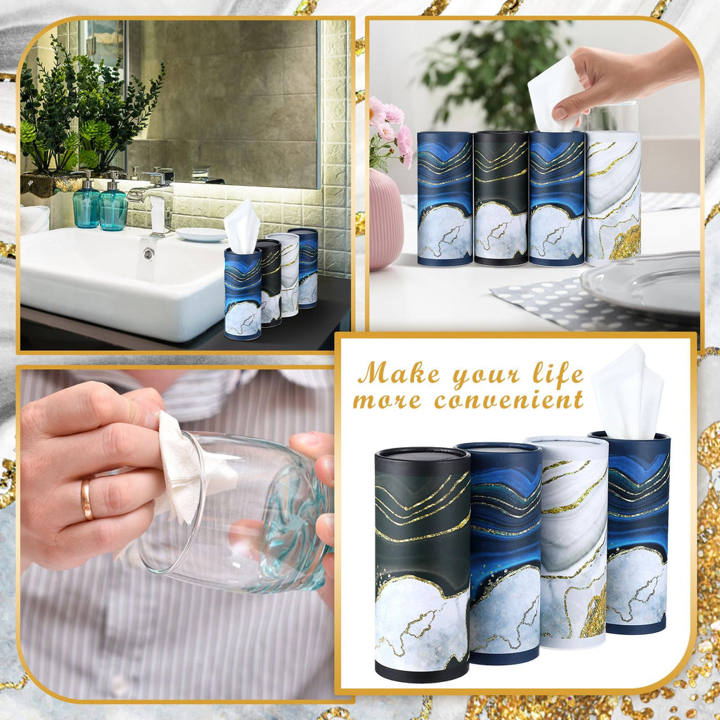 Fourluoo 12 Pack Car Tissue Cylinder Holder Bulk with 3 Ply Facial Tissues, Round Napkin Holders for Car Cup Holder Cylinder Travel Paper Tubes Bulk Round Napkin Boxes Packs(Marble)