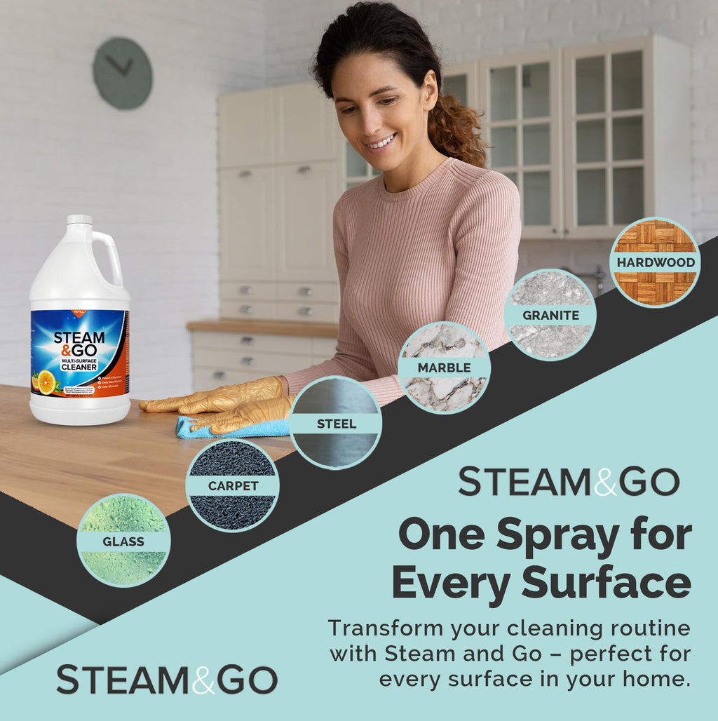 Steam & Go Multi-Purpose Cleaner Spray Refill with Oxy Power for Multi-Surfaces - Removes Stains, Eliminates Odors, & Degreases - Orange Scent, 1 gal
