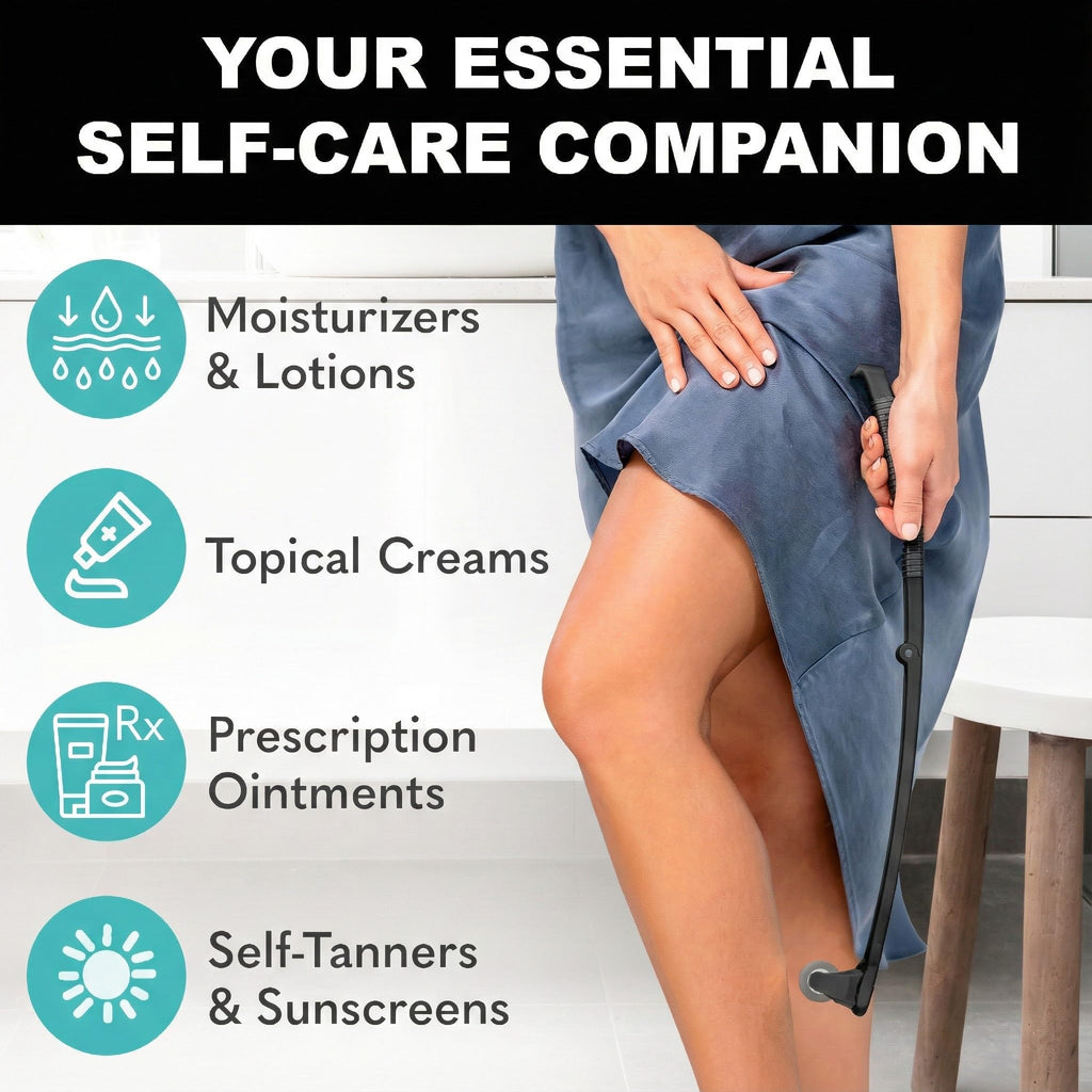 bearback Lotion Applicator for Back & Body - Long Reach Folding Handle with Reusable Foam Rollers - Apply Lotion, Medication, Ointment, Sunscreen, Self Tanner - (Black) (Handle with 2 Rollers)
