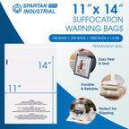 Spartan Industrial - 11” X 14” (100 Count) Self Seal Clear Poly Bags with Suffocation Warning for Packaging, T Shirts - Permanent Adhesive