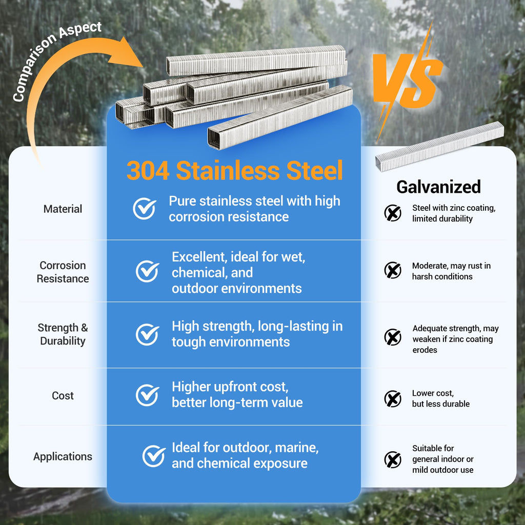 meite T50 Stainless Steel Staples Marine, 5/16 Inch Heavy Duty Staples for Staple Gun - 1512 Counts, 20 Gauge 3/8 Inch Crown T50 Upholstery Staple for Salt Water, Marine Applications