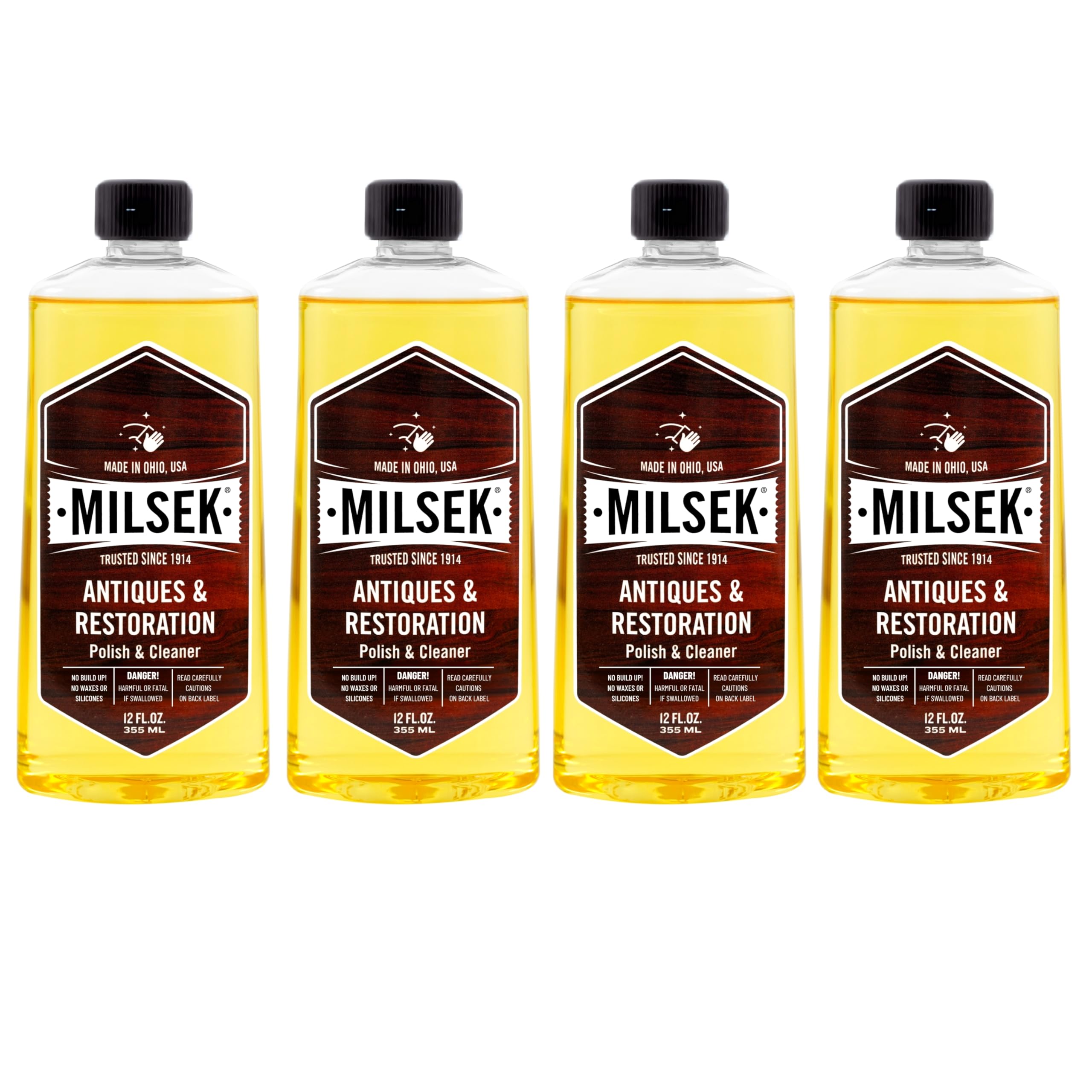 Milsek Antiques & Restoration Polish & Cleaner - Home Essential Cleaning Supplies for Home Improvement of any Wood Antiques or Heirlooms - 12 Fl Oz (Pack of 4)