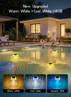Brightown Floating Pool Lights Solar Powered 2 Pack, RGBWW Solar Pool Lights Chlorine Tablet Floater with 20+ Light Effects, Remote Control, IP68 Waterproof Pools Light for Pools, Hot Tubs, Party