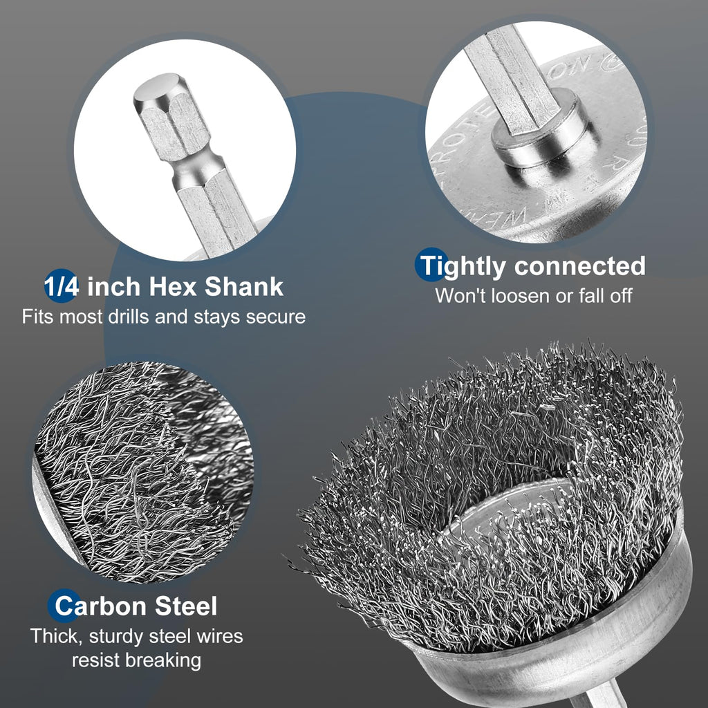 Pylevemv 6Pcs Wire Wheel Brush Set, Carbon Steel Wire Brush for Drill