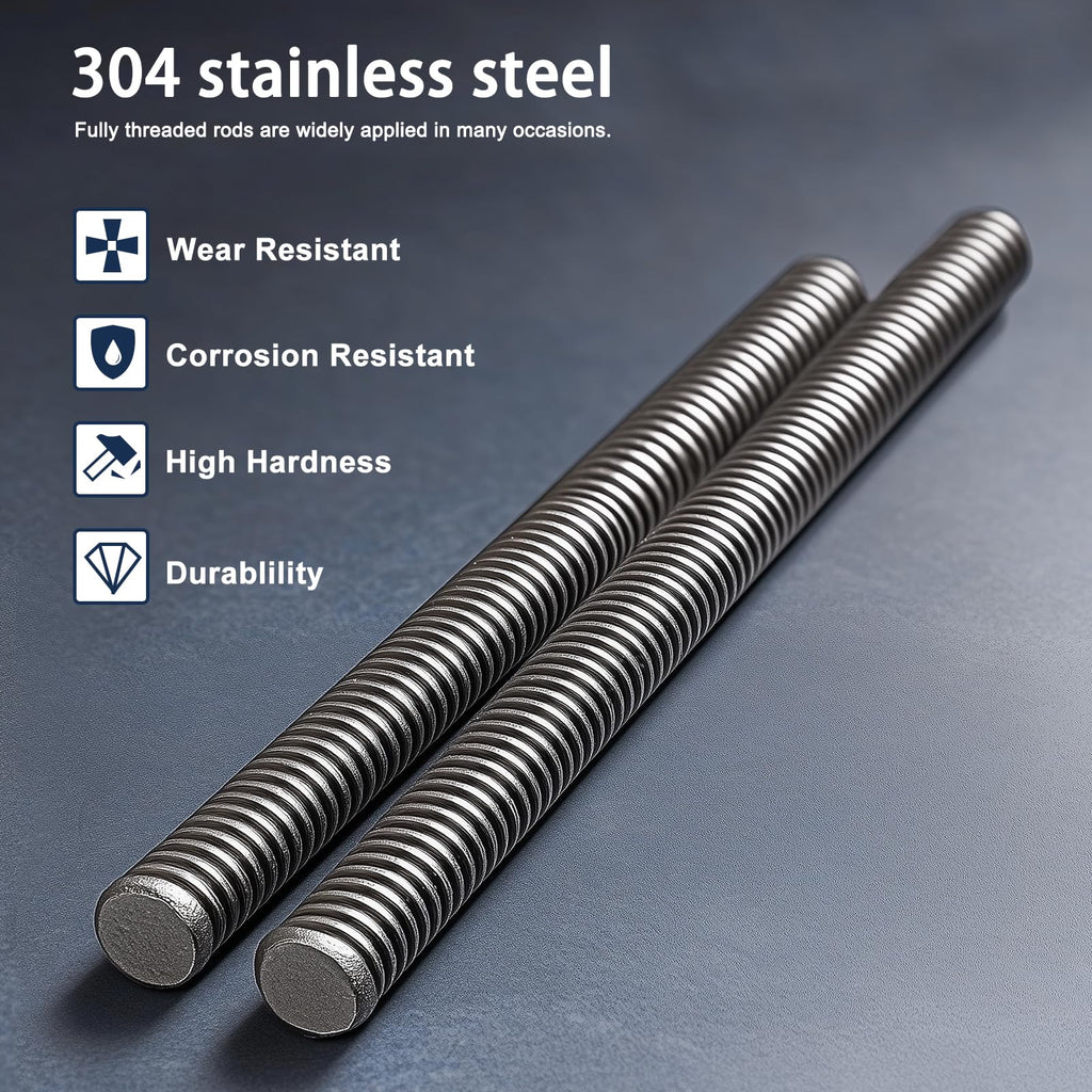 HiPicco 5/8"-18 Fully All Threaded Rod & Studs, 16" Length, 304 Stainless Steel Right Hand Fine Thread Screw for Furniture Anchor Bolts, Clamps, Hangers and U-Bolts