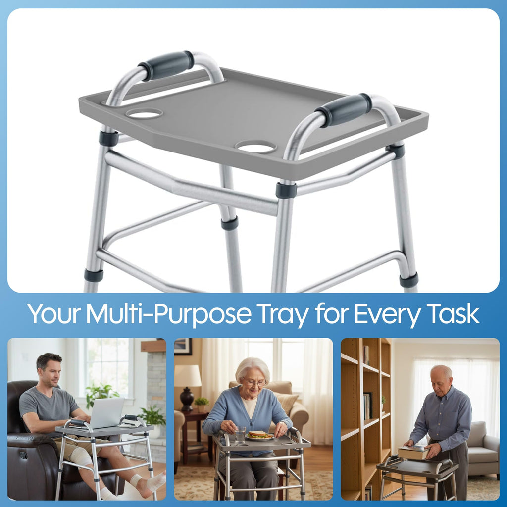 Bluestone Walker Tray- Upright with Holders-Universal Table Fits Most Standard Folding Walkers-Home Mobility Medical Equipment Accessories, 1 Count (Pack of 1)