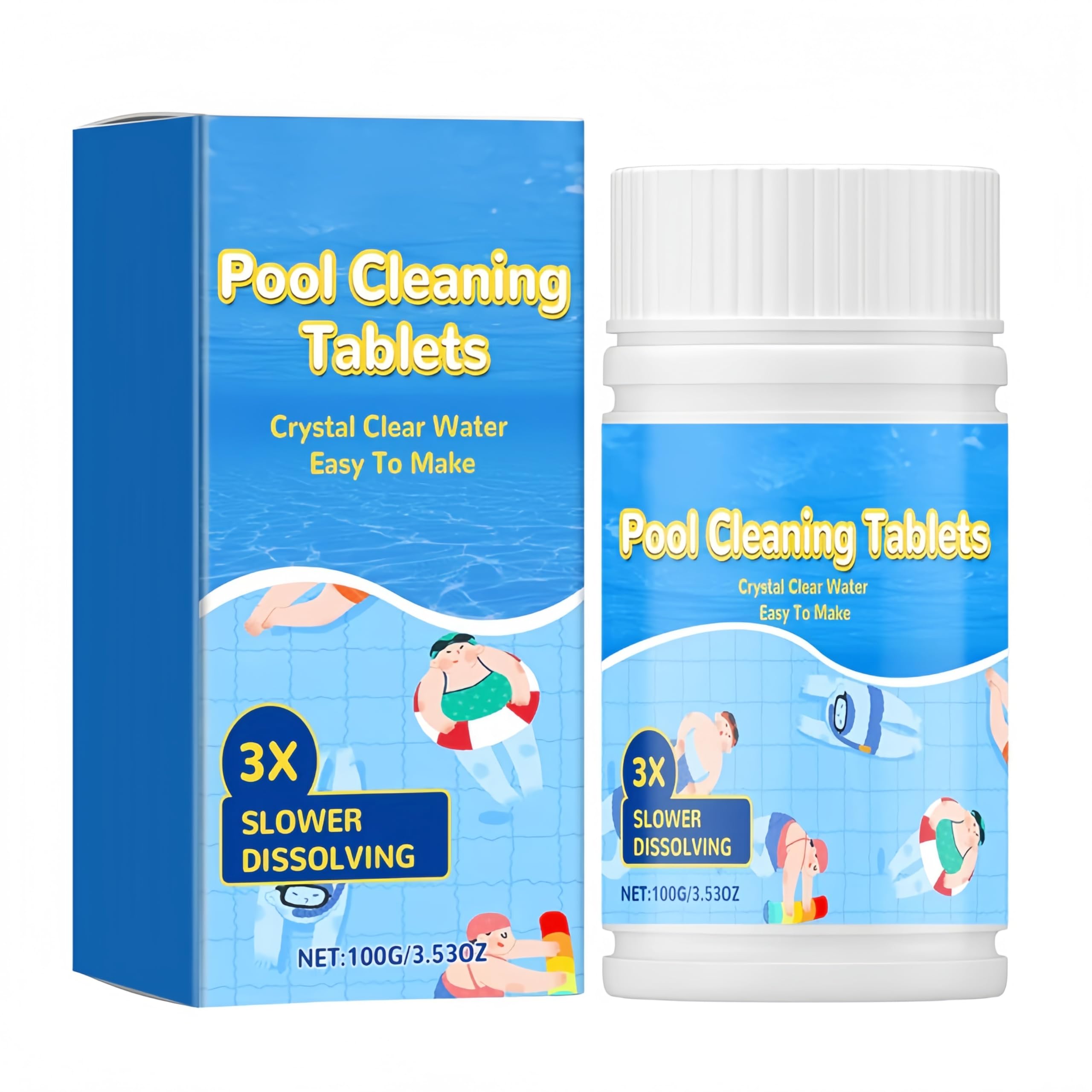 Pool Cleaning Tablets for Crystal Clear Water, Clears Dull, Hazy or Cloudy Wate Eliminate Odors, Fast Acting, Maintain Water Quality Balance (100g)
