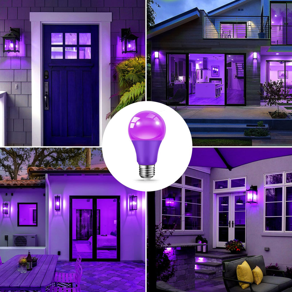 JAHEKS Purple Light Bulbs for Outdoor Porch, 9W(60W Equivalent) E26 Base LED Purple Bulb for Halloween Christmas Wedding,Party,Bar,Holiday Lighting,Home Decor, 2-Pack