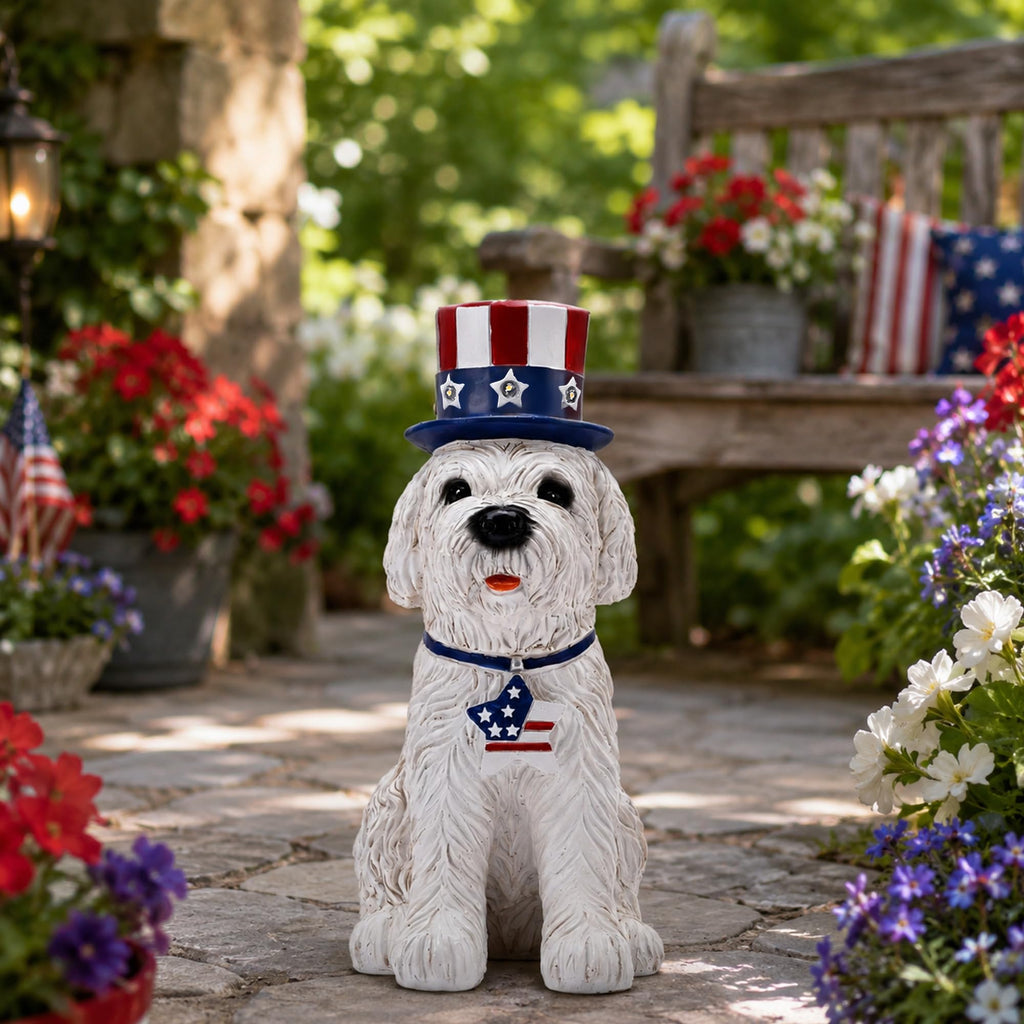 Nacome Solar Dog Garden Statue: American Flag Figurine for Patriotic Outdoor Lawn Porch Patio Yard Decorations - Gifts for Mom Grandma Women