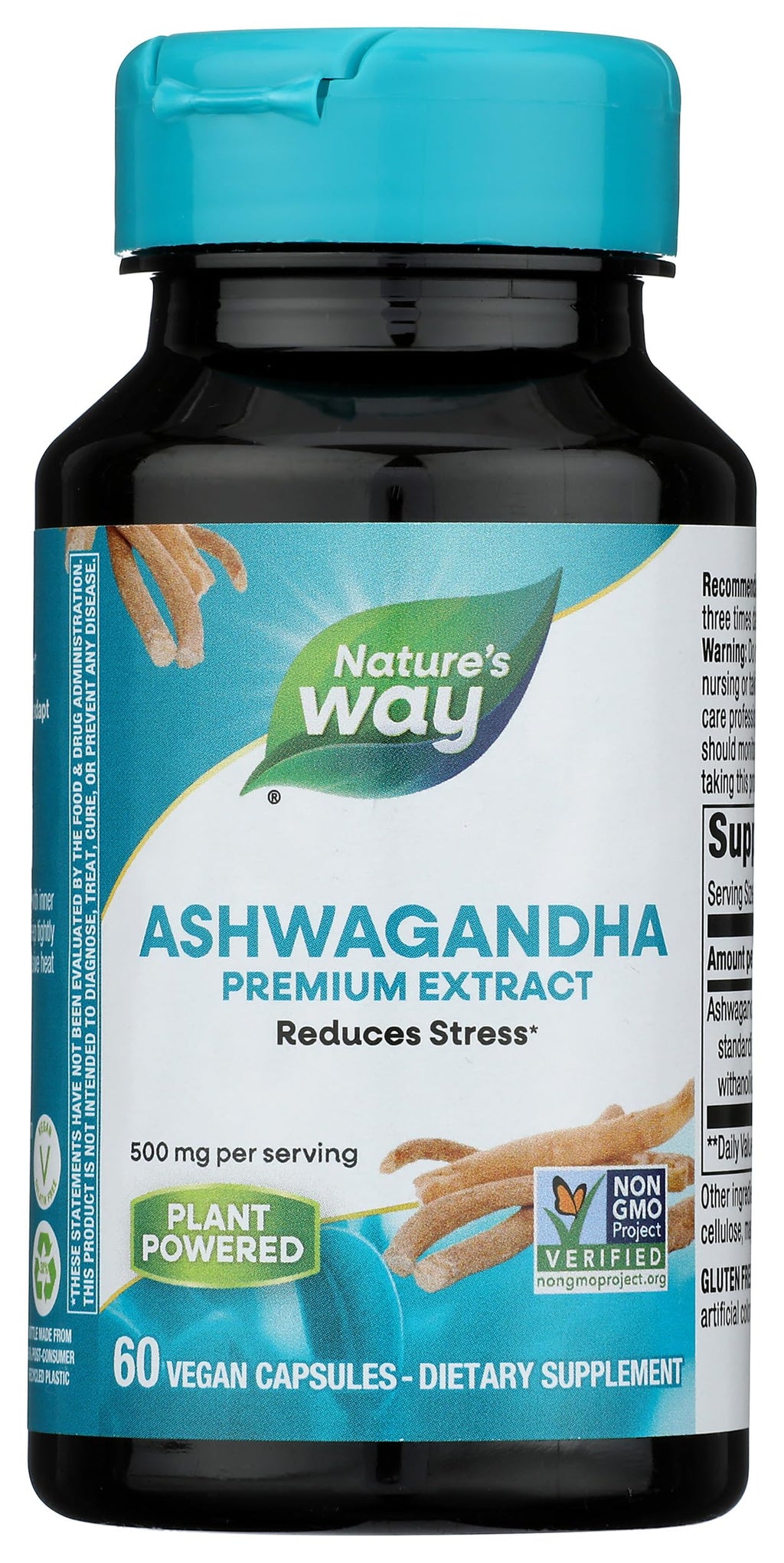 Nature's Way Ashwagandha, Reduces Stress*, Premium Extract, Adaptogenic*, Non-GMO Project Verified, Vegan, 60 Capsules (Packaging May Vary)