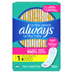 Always Ultra Thin Feminine Pads Without Wings for Women, Size 1, Regular Absorbency, Unscented, Up to 100% Leak-Free Protection, 44 Count x 3, 132 Count Total