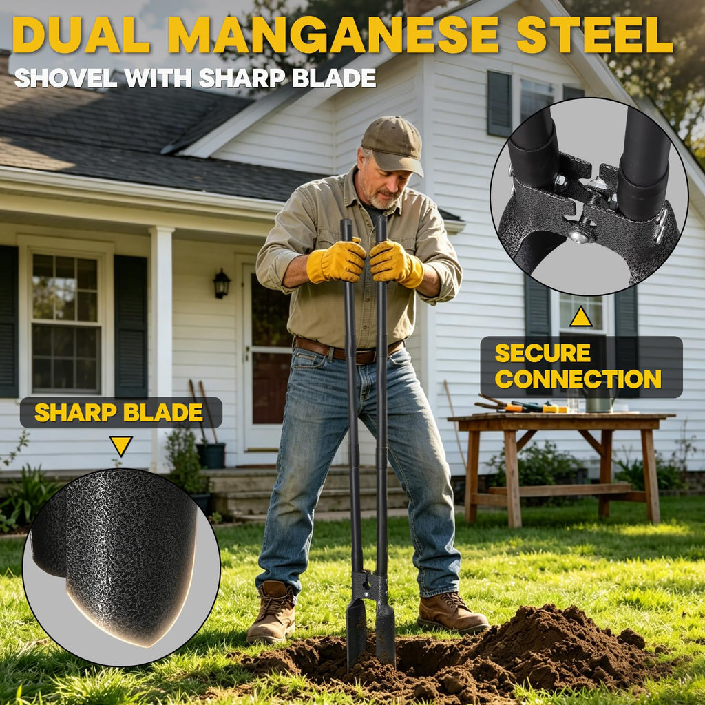 THANKSFINE Post Hole Digger Manual, 57" Fence Post Digger with Carbon Steel Blades, Adjustable Long-Handle Plant Hole Digging Tool, Garden Hole Digger, Trench Digger for Fences, Plants & Soil