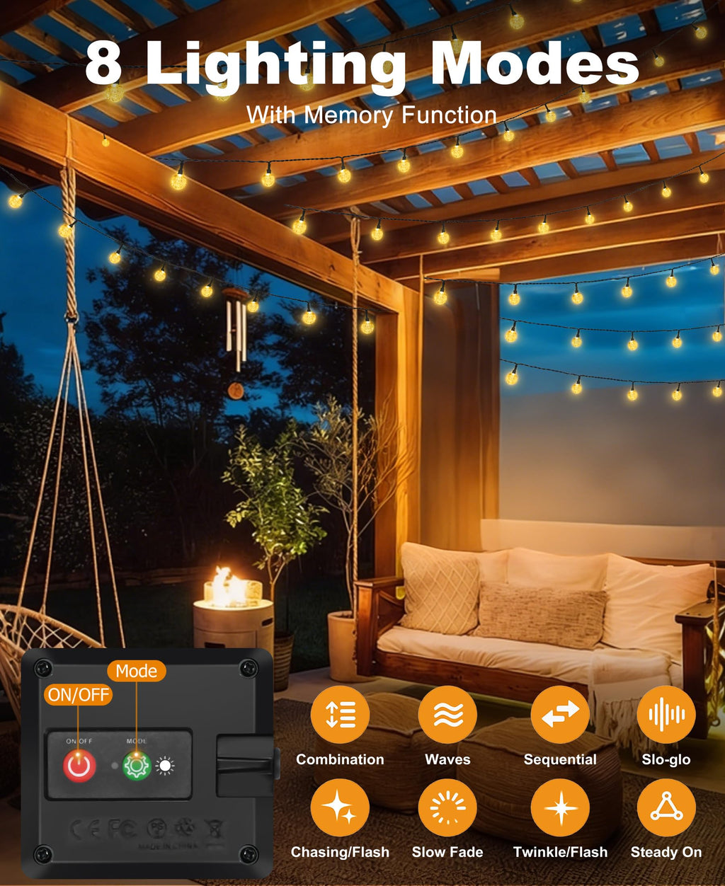 btfarm 4 Pack Solar String Lights Outdoor Waterproof, Each 49 FT 50 LED Solar Powered Patio Light, 8 Lighting Modes Crystal Globe Decor for Garden Yard Porch Party Wedding, Warm White