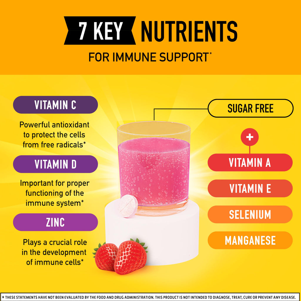 Vitamin C 1000mg (per serving) - Airborne Very Berry Effervescent Tablets (36 count in a box), Gluten-Free Immune Support Supplement, With Vitamins A C E, ZINC, Selenium, Echinacea & Ginger
