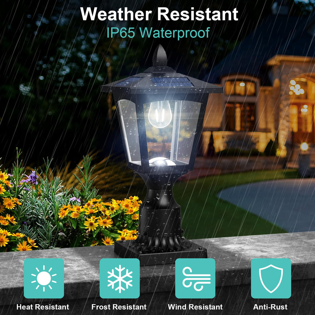 Solar Post Lights, 6000K Dusk to Dawn Solar Lamp Post Light with Pier Mount Base, Solar Post Lights Outdoor Waterproof for Garden Yard Landscape Pole Pillar, Outside Decorative Lamp(Cool White)