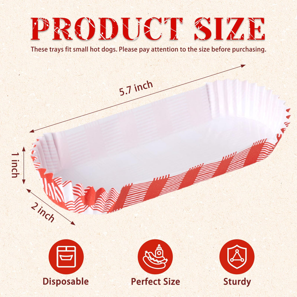 300 Pcs Paper Hot Dog Trays, Small Disposable Hot Dog Boats Fluted to Go Food Holders for Concession Stand, Party, Food Truck (Red)