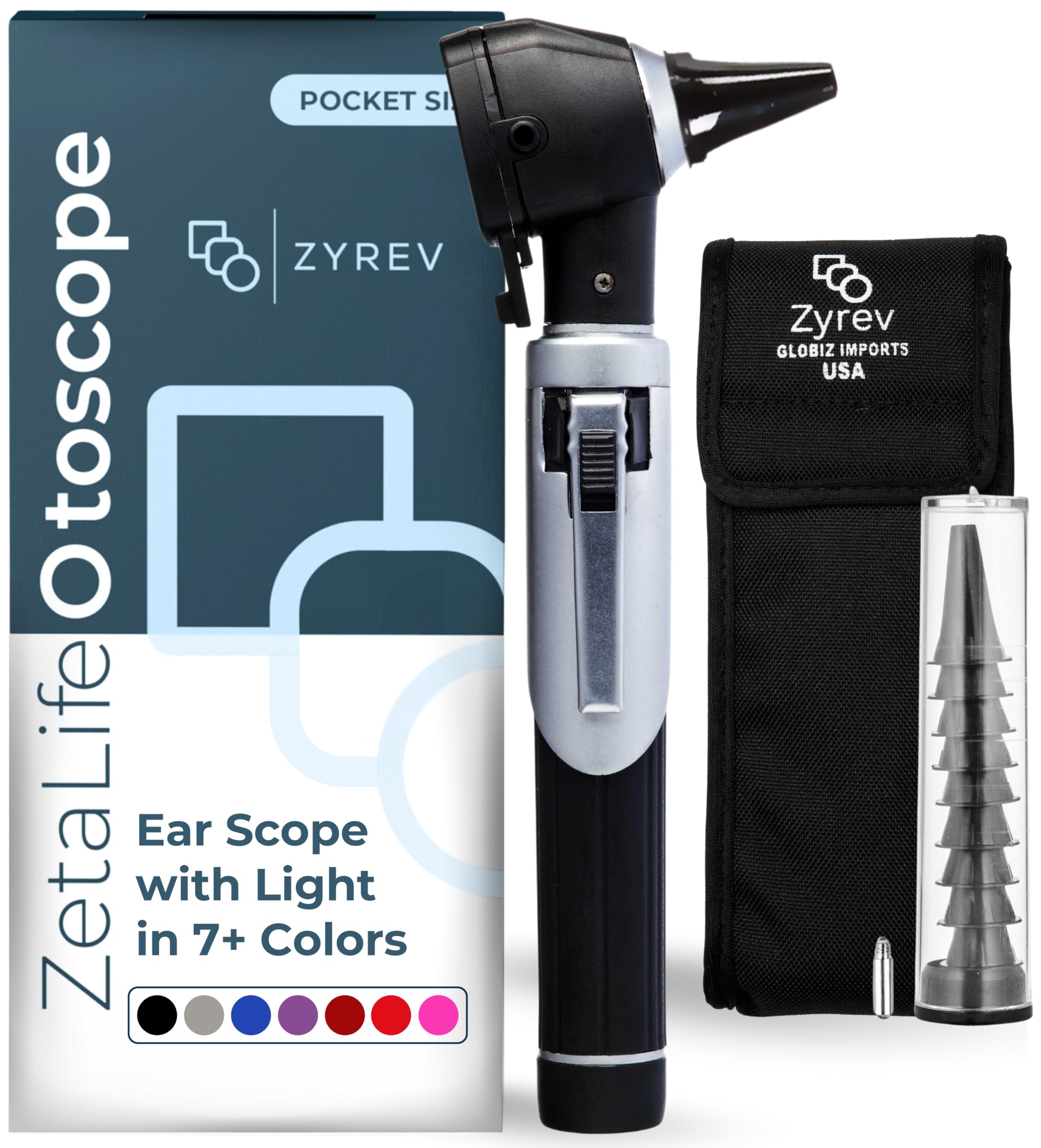 Zyrev ZetaLife Otoscope - Ear Scope with Light, Ear Infection Detector, Pocket Size (Gray Color)