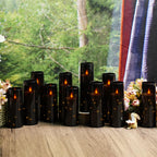 Sasigeiaa Flameless Candles with Embedded Star String - Battery Operated LED Candles, with Remote,12 Black Flickering Candles for Christmas, Weddings, Home Decor & Party,(D 2.3"×H 5" 6" 7")