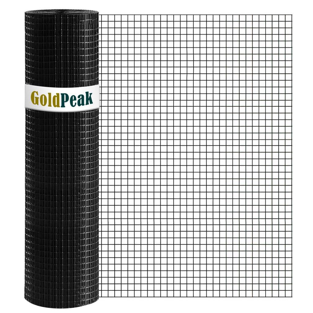 GoldPeak Black Hardware Cloth 1/2 inch 48 inch x 100 Foot 19 Gauge - Vinyl Coated Welded Wire Mesh Roll Chicken Wire Fencing Garden Fence Tree Guard Hardware Mesh Wire Fence Roll