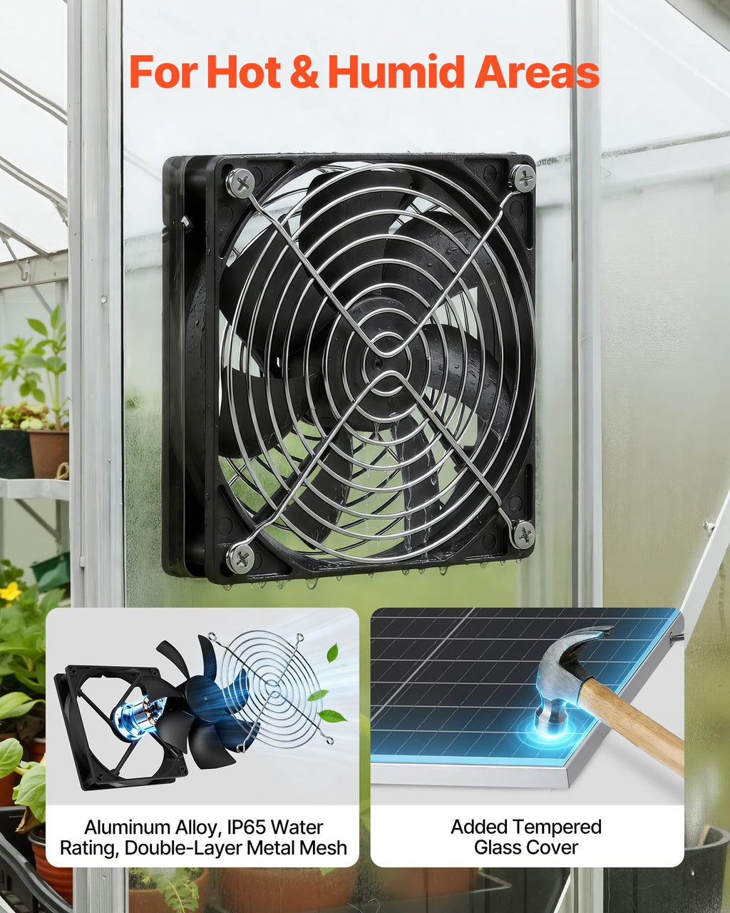 VEVOR Solar Powered Fan, 30W Solar Panel with 2 Fans, Adjustable Solar Panel Angle, 2668 RPM High-Speed, Flexible Installation, Fast Air Exchange for Greenhouse, Grow Tents, Chicken Coops, Shelters