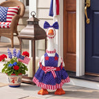 Woaoce 4th of July Porch Goose Outfits with Stars & Stripes, Patriotic Red White Blue Costume for 23 Inch Porch Statue, USA 250th Anniversary Outdoor Lawn Garden Decor