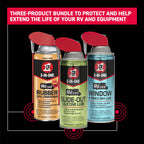 3-IN-ONE RV Care Trio Pack Includes Slide Out Lube 11 oz, Window & Track Lube 10 oz and Rubber Seal Conditioner 11oz.