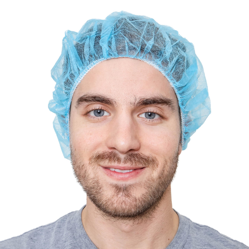 SAFEKO Unisex Polypropylene Bouffant Caps, 100 Count [BLUE | 21"]