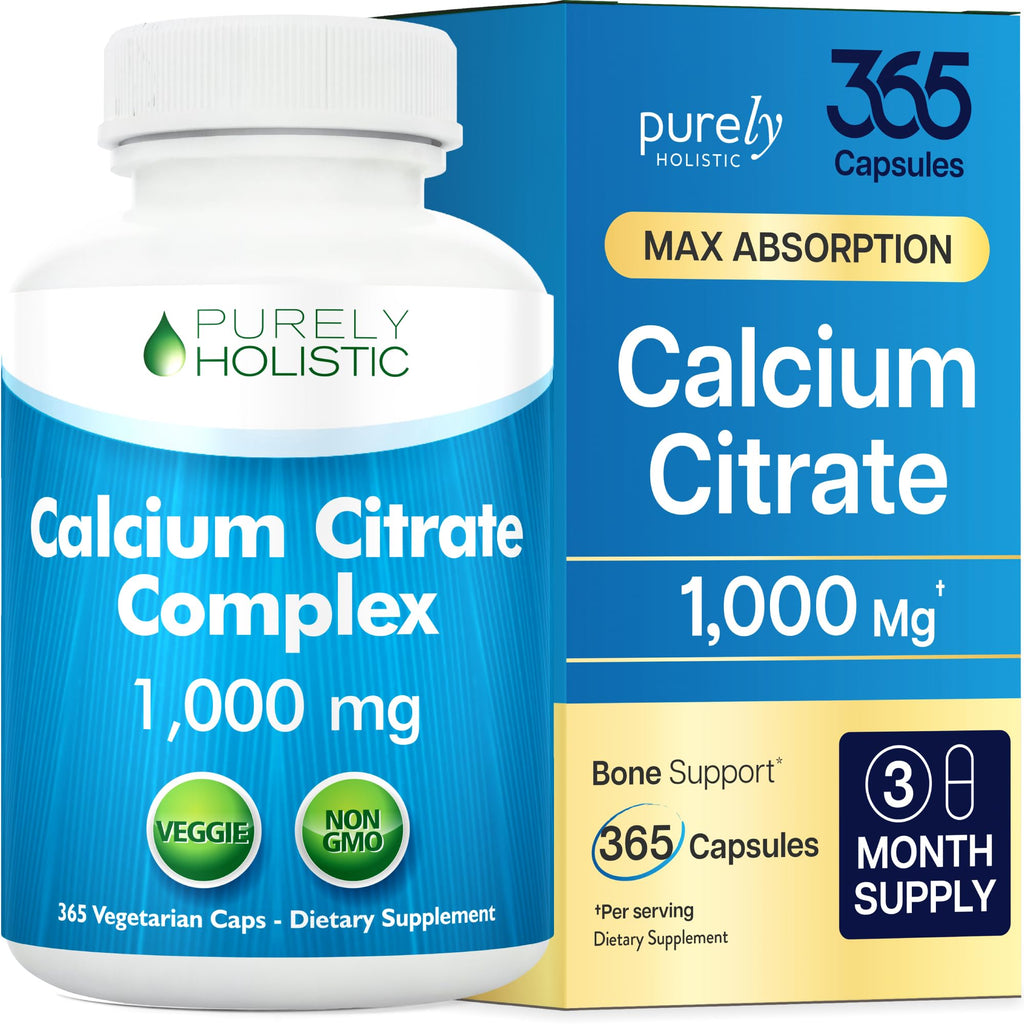 Calcium Citrate 1000mg | Healthy Bone & Teeth Support | High Absorption Cal Citrate | Gentle on Digestion | Vegan & Non-GMO | 3 Month Supply | Calcium Supplements for Women & Men | 365 Capsules