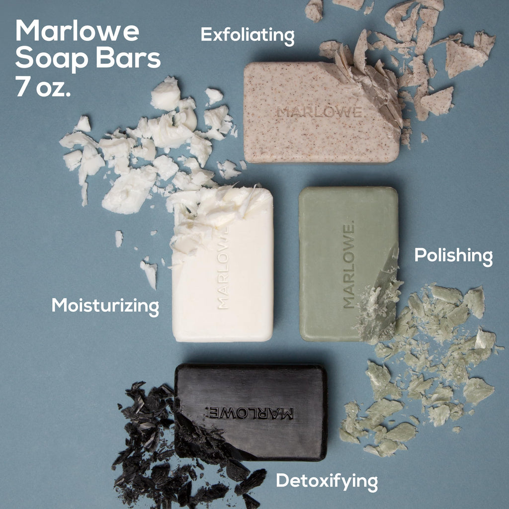 MARLOWE. No. 102 Body Scrub Soap 7 oz (3 Bars), Exfoliating Soap Bar with Shea Butter, Olive Oil & Green Tea Extracts, Cleanses, Smooths & Revitalizes Skin, Original Sage & Fir Scent