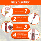 TONYINGO 30FT Reach Fruit Picker with Basket, Telescoping Aluminum Pole 5-24FT, Dual Flip-Lock & Screw Fixing Design for Apple Orange Mango Avocado Lemon Picking